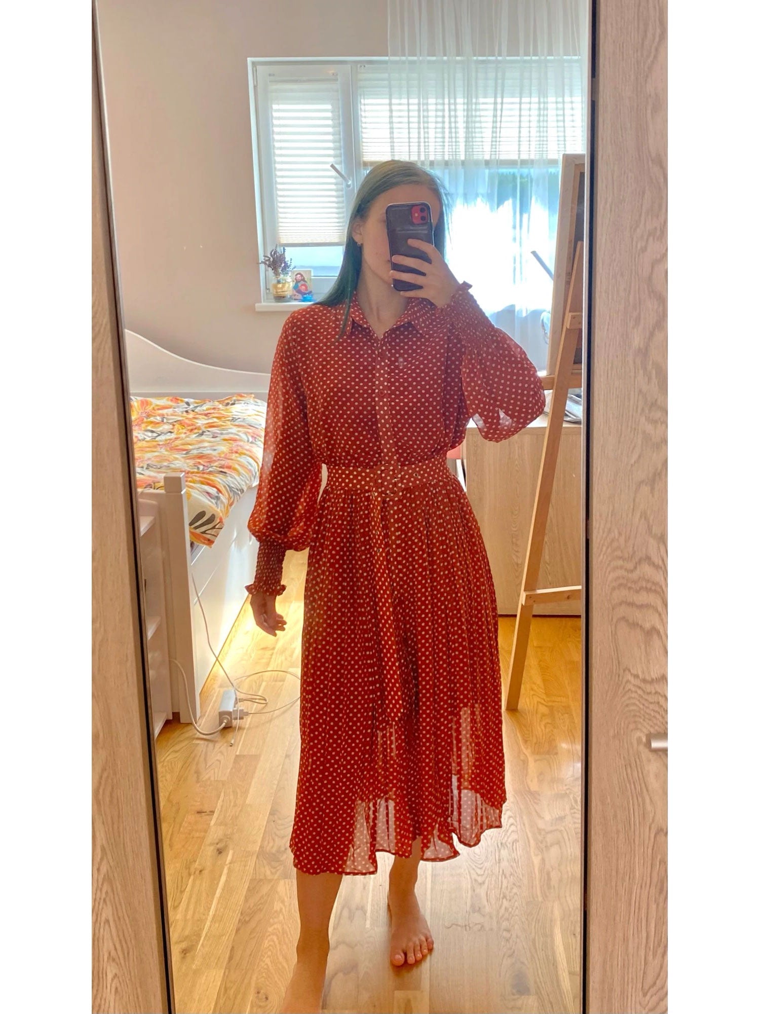 Vintage Dress, Boho Midi Dress, Dress, Shirt Dress, Molly Polka Dot in Red, Purple, Black and White