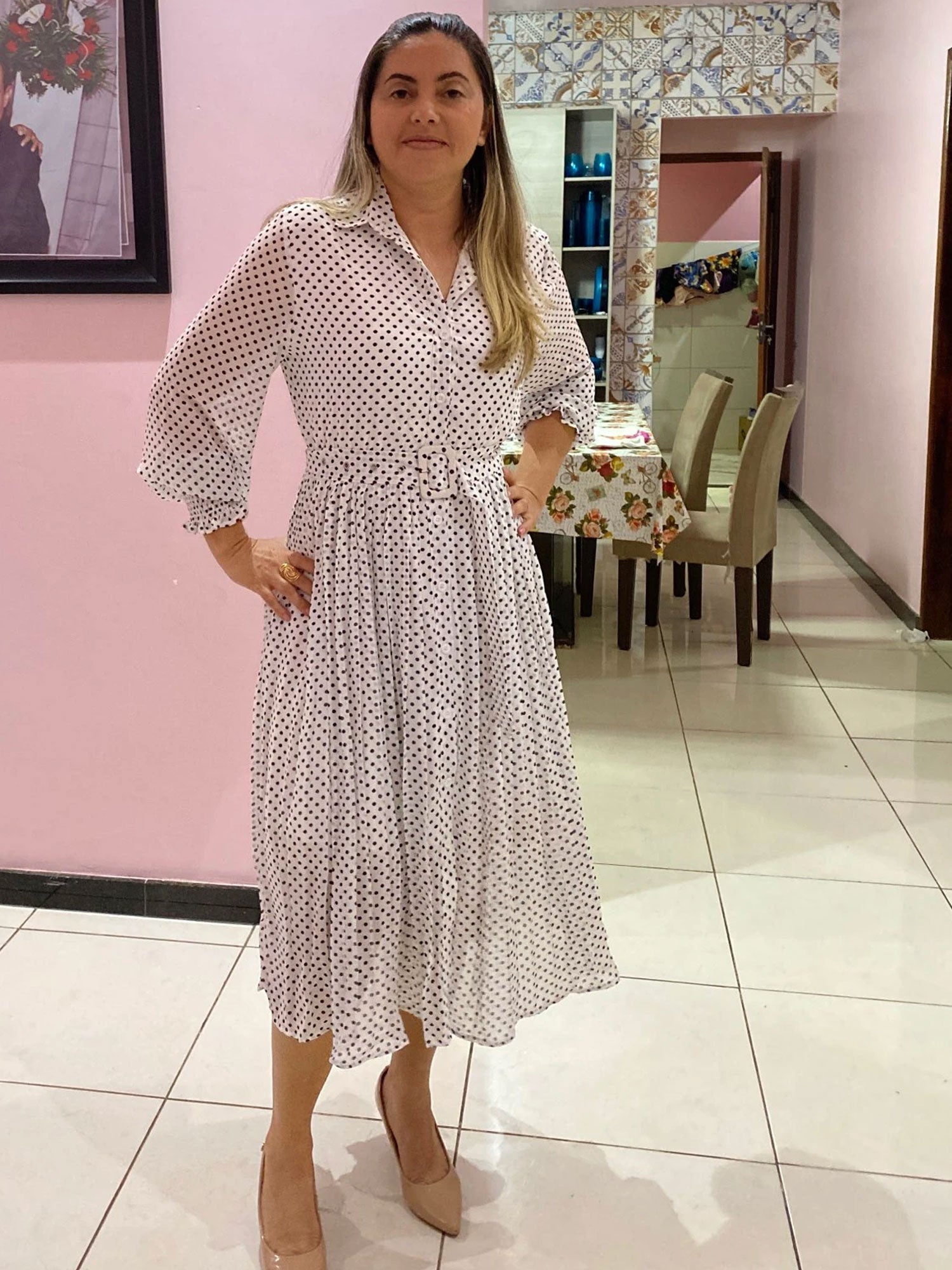 Vintage Dress, Boho Midi Dress, Dress, Shirt Dress, Molly Polka Dot in Red, Purple, Black and White