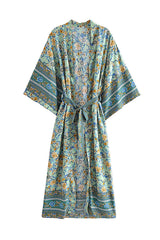Boho Robe, Kimono Robe,  Beach Cover up, Short Robe, Oceane Blue Matilda