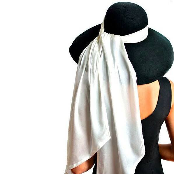Boho Hat, Floppy Vintage Hat, Audrey Black Wool White Scraf
