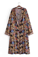 Boho Robe, Kimono Robe,  Beach Cover up, Brown Patek
