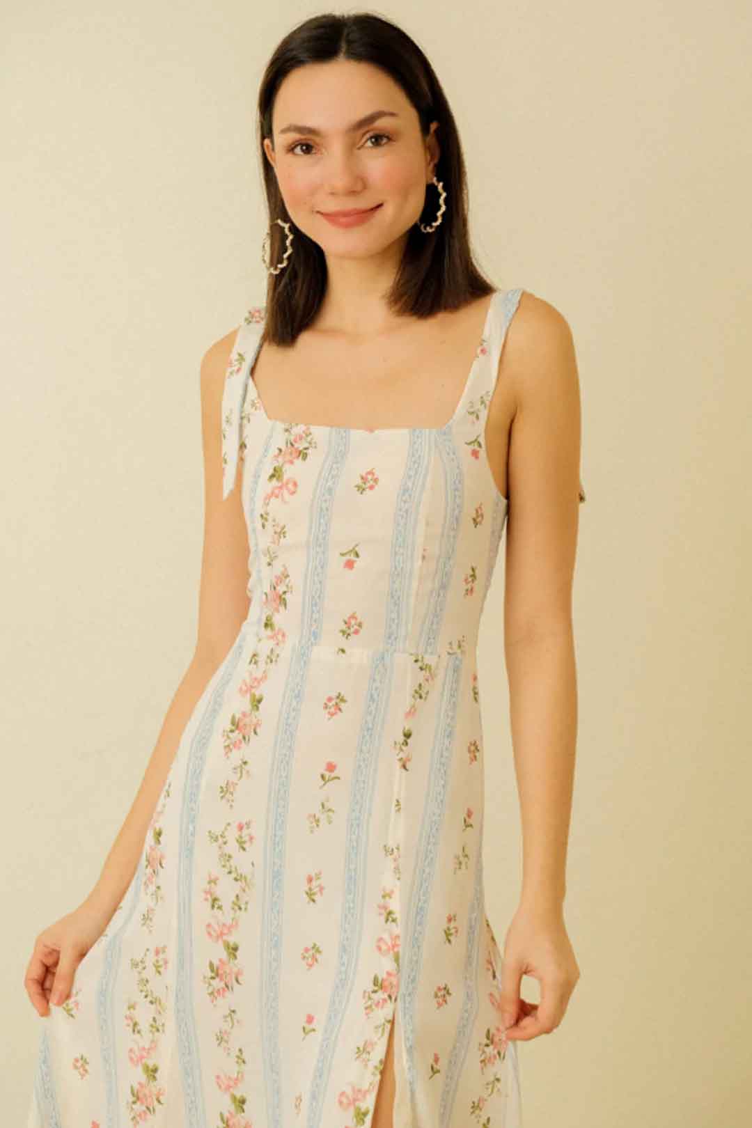 Boho Midi Dress, Strappy Sundress, White Vintage Rose