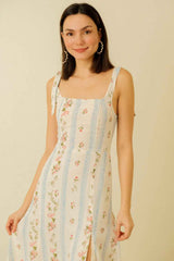 Boho Midi Dress, Strappy Sundress, White Vintage Rose