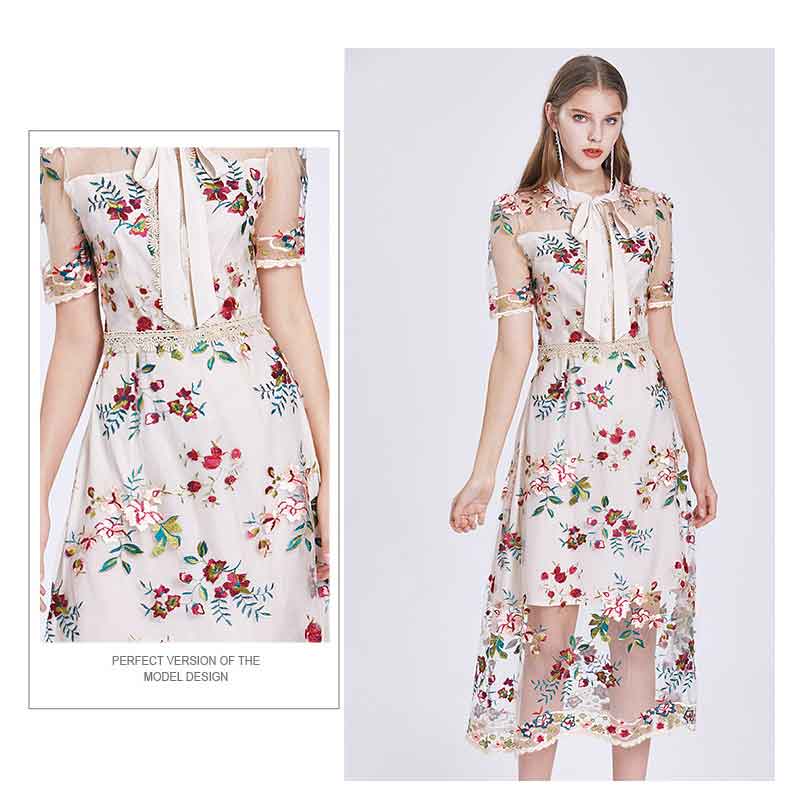 Maxi Dress, Boho Vintage Party Dress, Embroidered Dress, Annabelle in White Apricot and Midnight Flower