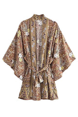 Boho Robe, Kimono Robe,  Beach Cover up, Short Robe, Alyssa Forest in Brown and Purple