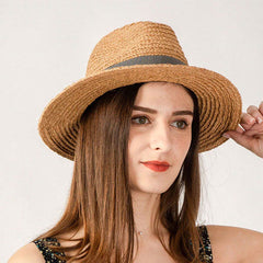 Boho Hat, Sun Hat, Beach Hat, Raffia Grass Fedora Jazz Hat, Mia Black Caramel