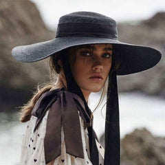 Boho Hat, Sun Hat, Beach Hat, Wide Brim Straw Hat 10-18 cm, Ribbon in Black