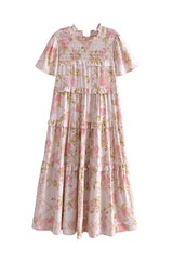 Boho Midi Dress, Smock Sundress, Freedom Scilla Blue and Pink