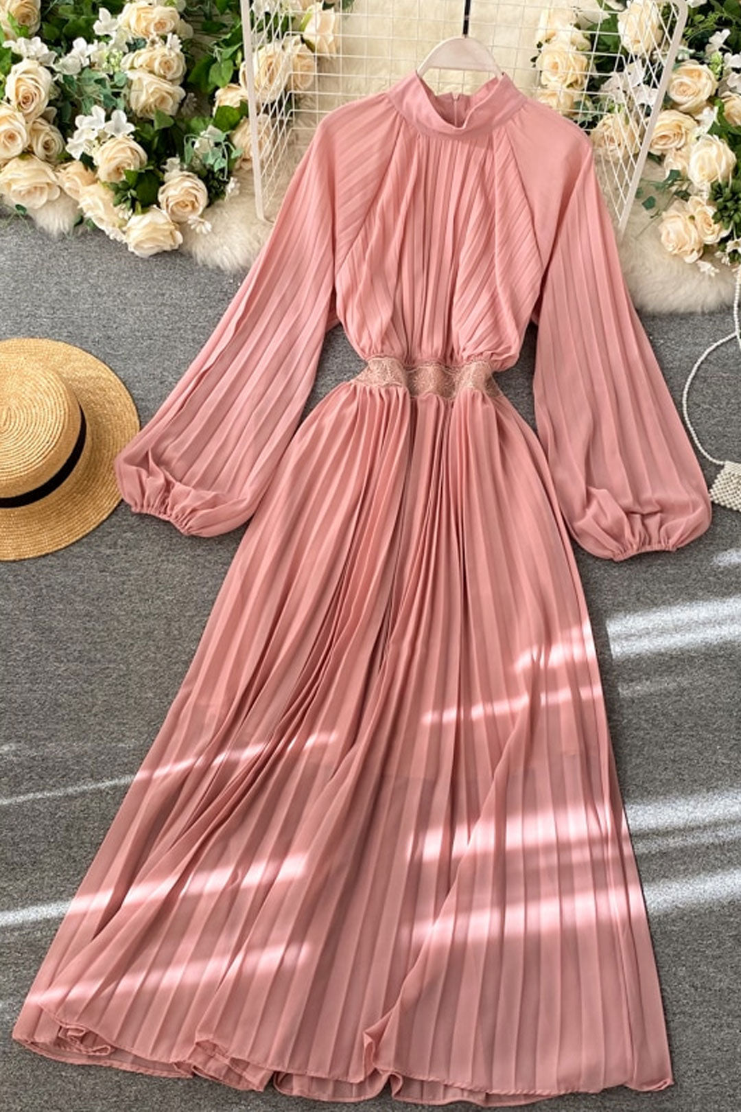 Vintage Dress, Boho Maxi Dress, Pleated Dress, Gown, Josie in Pink, Orange, Yellow and Red