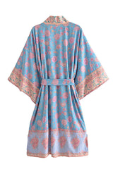 Boho Robe, Kimono Robe,  Beach Cover up, Blue Secret Heart