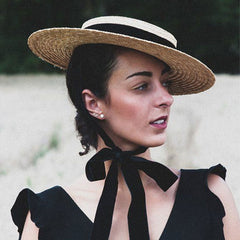 Boho Hat, Sun Hat, Beach Hat, Wide Brim Straw Hat 7 cm, Ellie Black Ribbon
