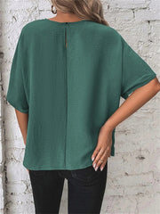 Women's Summer Solid Color Bat Wing Sleeve Hem Knot Loose T-shirt Tops Black Gray Blue Brown Green S M L XL
