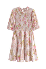 Boho Mini Dress Smock Dress, Irma Pink Paddy