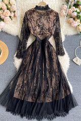 Vintage Dress, Boho Midi Dress, Lace Party Dress, Gown, Rosalie in Midnight Black