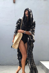 Boho Robe, Beach Cover up, Beach Robe, Black, Hoodie Robe Green Pink Tie Dye Print