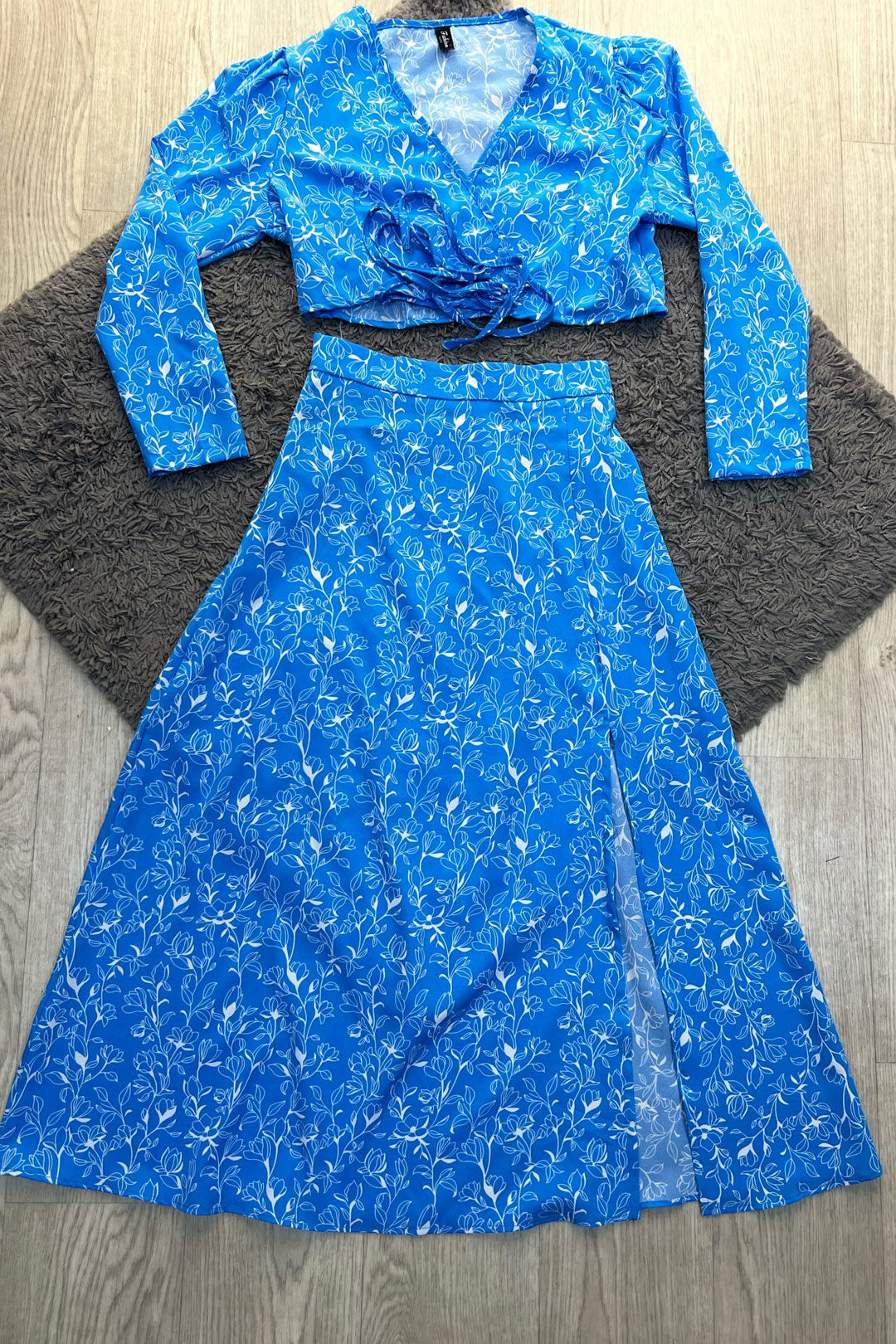 Vintage Two-Piece Set - Boho Matching Top and Skirt - Summer Vacation Sylvie Blue
