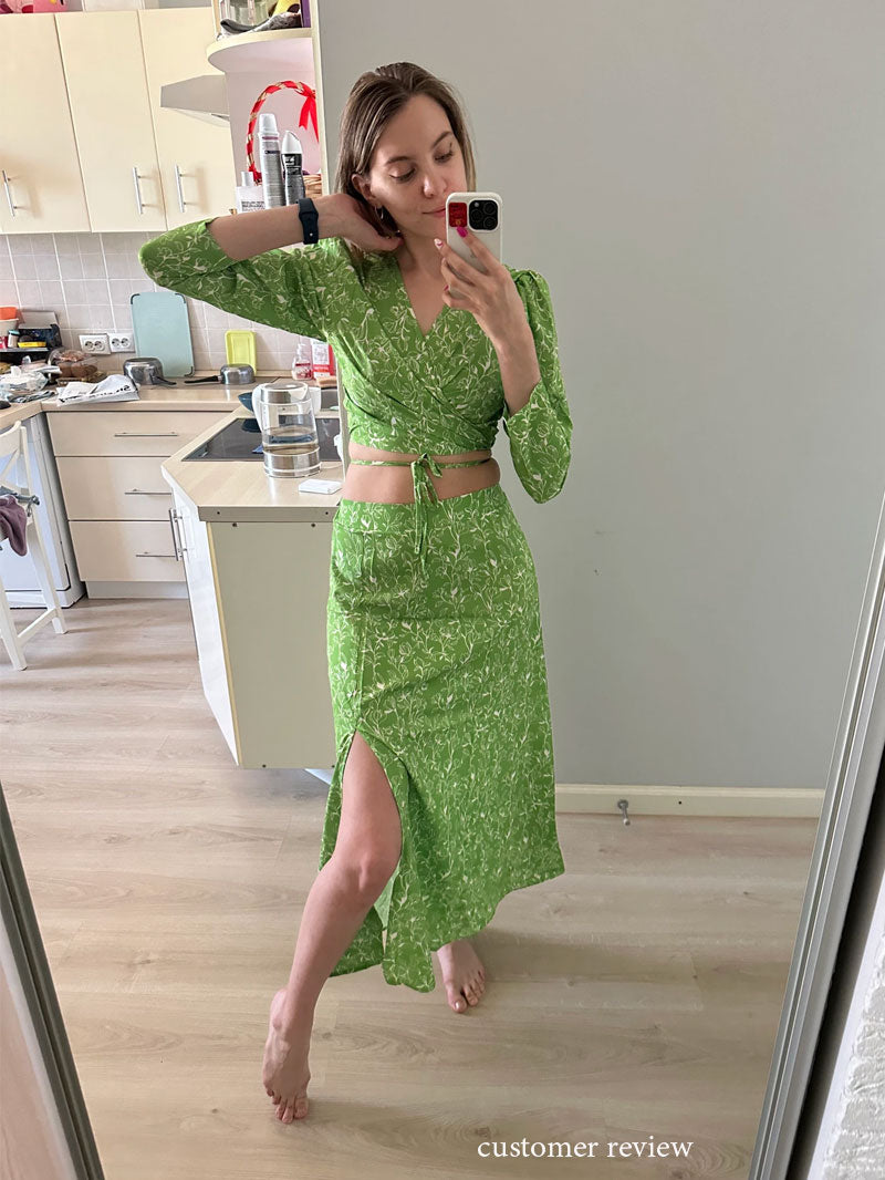 Vintage Two-Piece Set - Boho Matching Top and Skirt - Summer Vacation Sylvie Blue