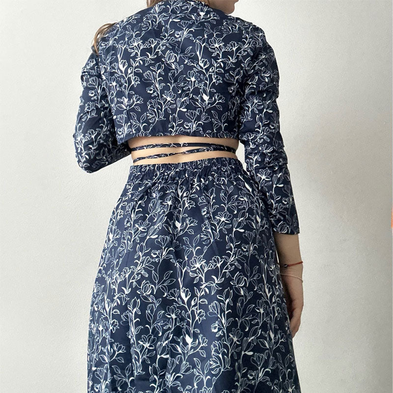 Vintage Two-Piece Set - Boho Matching Top and Skirt - Summer Vacation Sylvie Blue