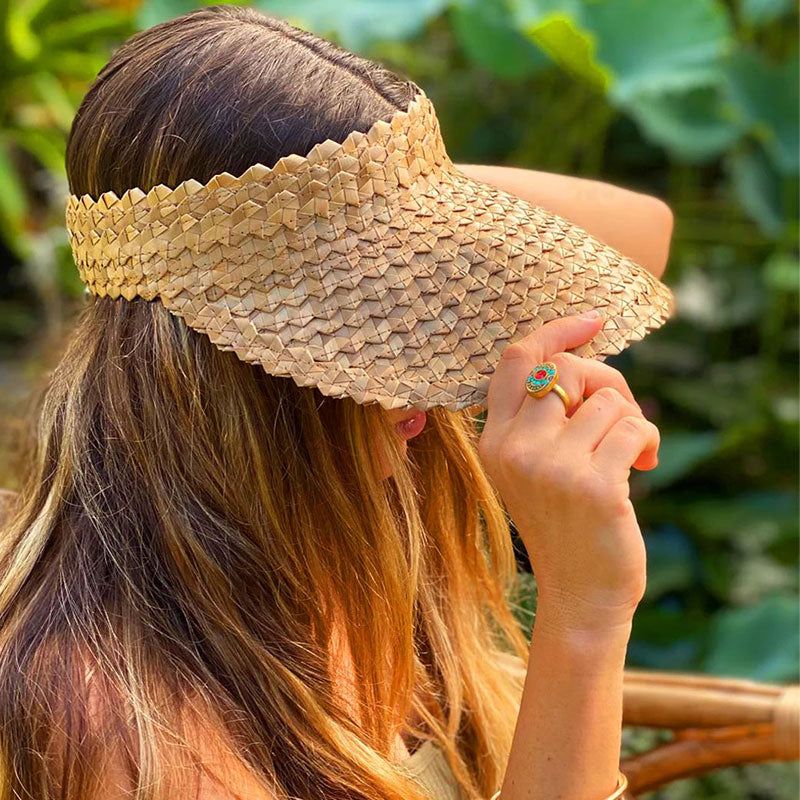 Boho Hat, Sun Hat, Beach Hat, Shade Visor Beige Straw Cap