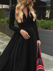 Women's Dresses Solid Lapel Button Long Sleeve Dress