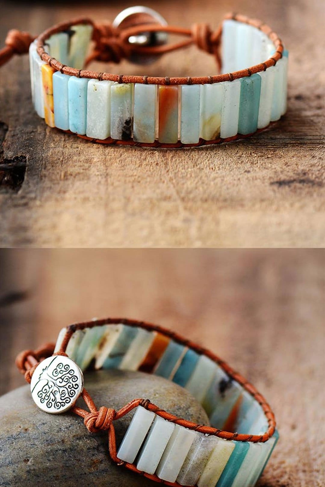 Boho Bracelet, Leather Wrap Bracelet, Blue Amazonite