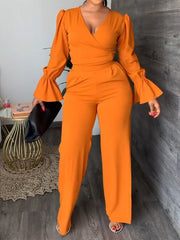 Women's Sets Flared Sleeve Lace-Up Top & Straight Pants Two Piece Set