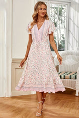 Boho Midi Dress, Sundress, Pink Blush Rose