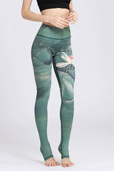 Yoga Legging, Yoga Pants, Boho Legging, Printed Tight, Green Lotus