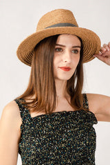 Boho Hat, Sun Hat, Beach Hat, Raffia Grass Fedora Jazz Hat, Mia Black Caramel