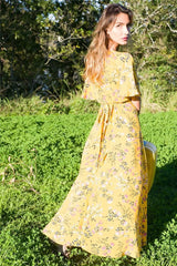 Boho Maxi Dress, Sundress, Wild Floral in Yellow Ducky