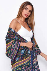 Boho Robe, Kimono Robe,  Beach Cover up, Flora in Navy