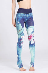 Yoga Legging, Yoga Pants, Boho Legging, Printed Tight, Blue Rose