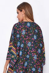 Boho Robe, Kimono Robe,  Beach Cover up, Flora in Navy