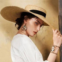 Boho Hat, Sun Hat, Beach Hat, Wide Brim Straw Hat 18 cm, Ribbon