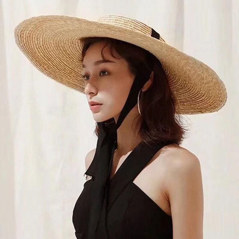 Boho Hat, Sun Hat, Beach Hat, Wide Brim Straw Hat 18 cm, Ribbon