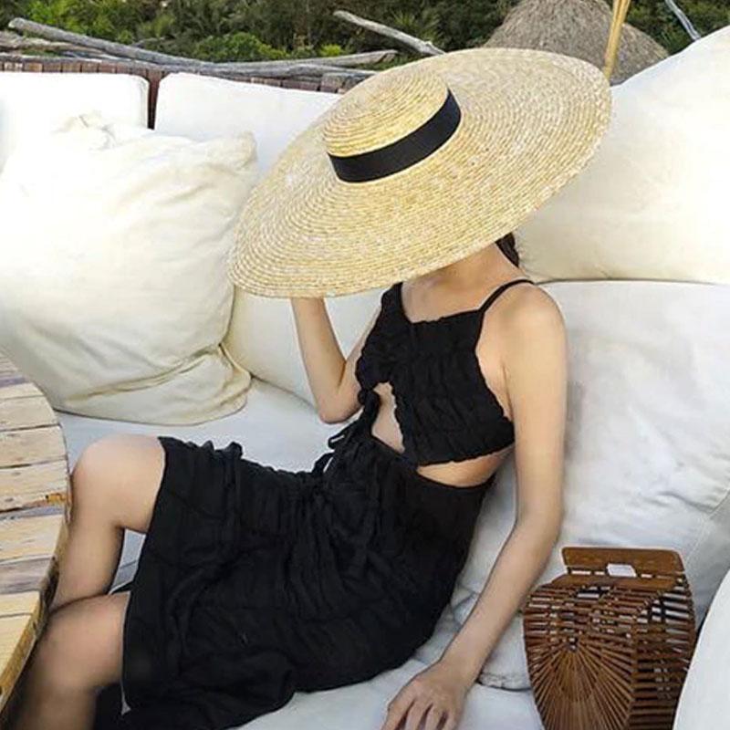 Boho Hat, Sun Hat, Beach Hat, Wide Brim Straw Hat 18 cm, Ribbon
