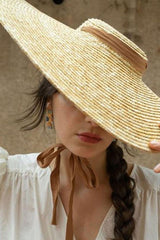 Boho Hat, Sun Hat, Beach Hat, Wide Brim Straw Hat 18 cm, Ribbon