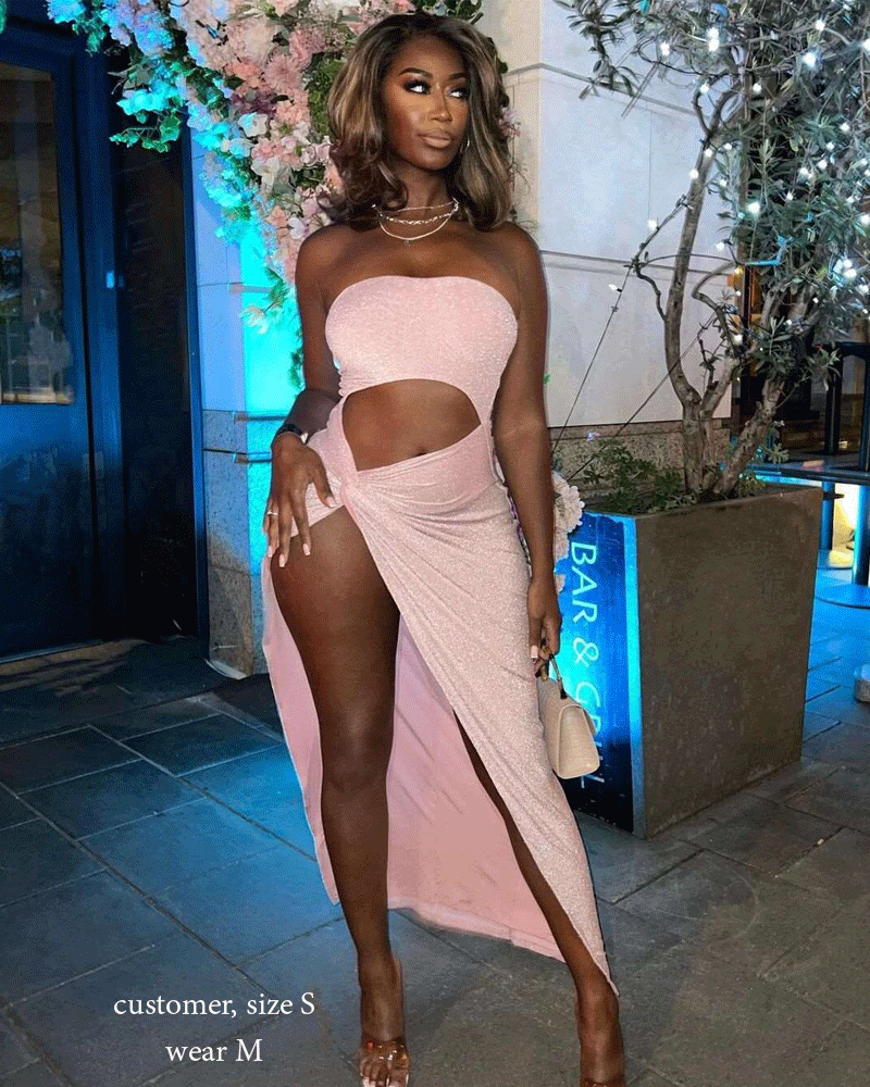 Boho Camis Dress, Party Bodycon Dress, Maxi Dress Hollow Out,  Glitter in Pink and Apricot