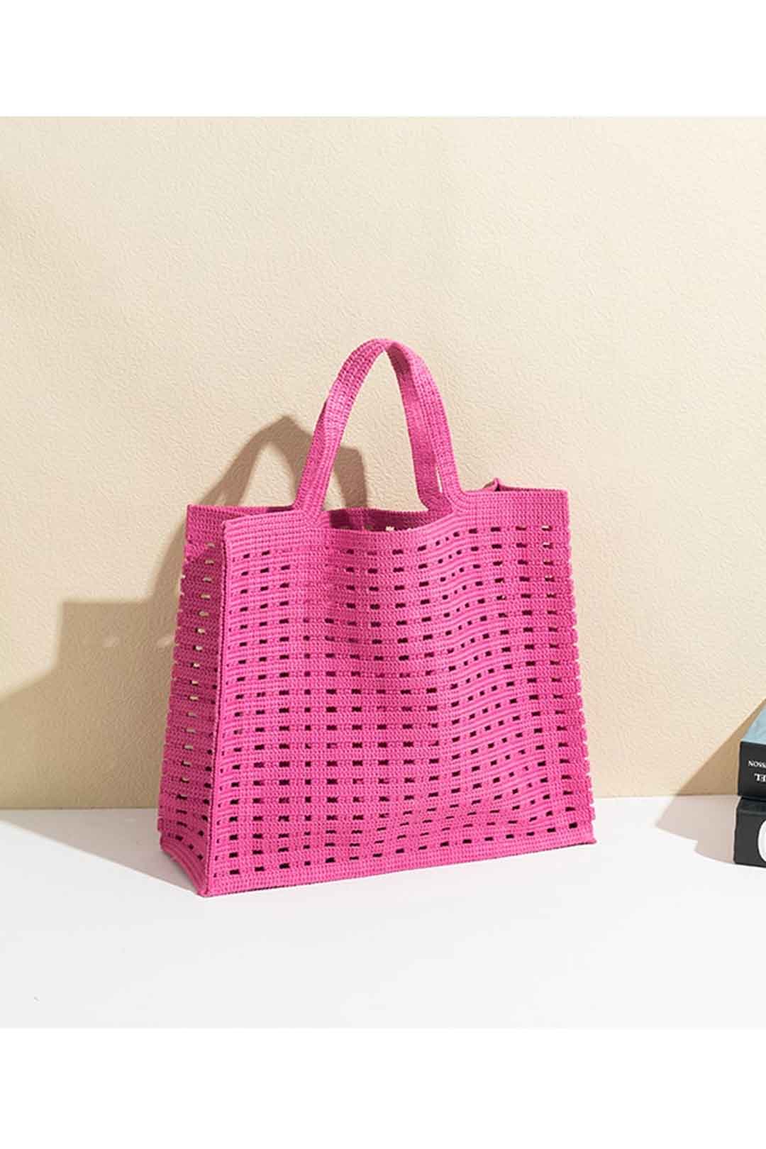 Boho Bag, Tote Bags, Crochet Tote Shopper Handbags in Pink, Blue, Black, Green