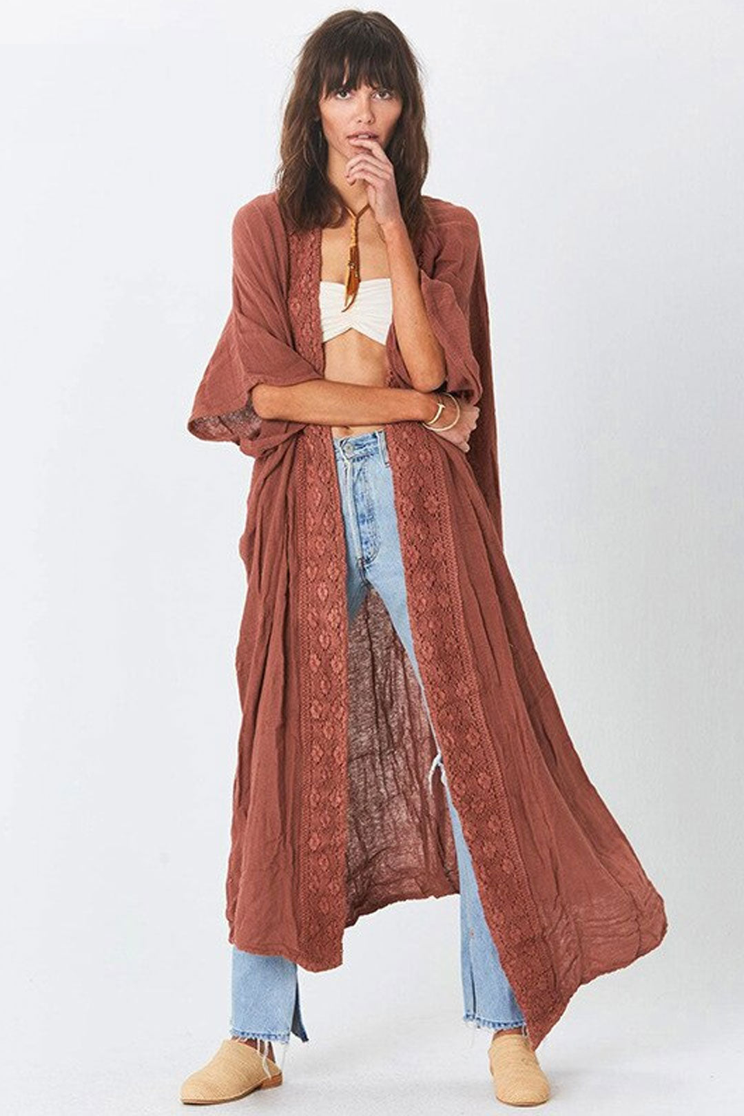 Boho Robe, Beach Cover up, Beach Robe, Brown Adriana Brick