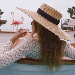 Boho Hat, Sun Beach Hat, Wide Brim Straw Hat 15 cm, Amelia