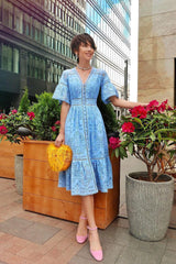 Boho Midi Dress, Sundress, Lace Charlotte  in Blue