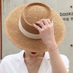 Boho Hat, Sun Hat, Beach Hat, Straw Hat, Bucket Hat, White, Green and 6 colors Ribbon