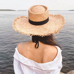 Boho Hat, Sun Hat, Beach Hat, Wide Brim Hat , Straw Hat, Black Bow