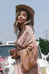 Boho Robe, Kimono Robe,  Beach Cover up, Short Robe, Pink Verbena