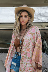 Boho Robe, Kimono Robe,  Beach Cover up, Short Robe, Pink Verbena