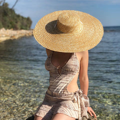 Boho Hat, Sun Hat, Beach Hat, Wide Brim Straw Hat 12, 15 and 18 cm, Black  and White Ribbon