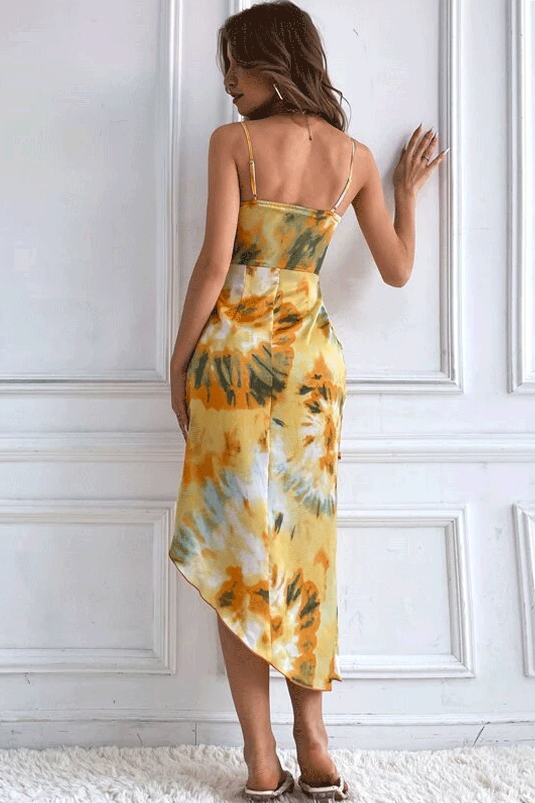 Boho Midi Dress, Strappy, Yellow Blue Neon