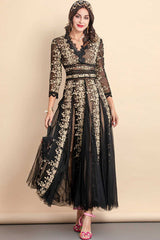Maxi Dress, Boho Vintage Party Dress, Embroidered Dress,  Gown, Magnolia in Black Midnight