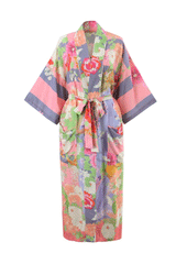 Boho Robe, Kimono Robe, Beach Cover up, Capucine Peony in Blue and Pink